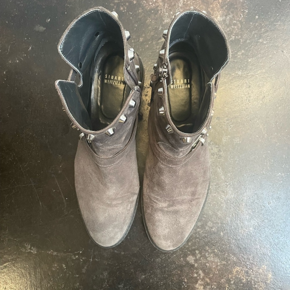 Stuart Weitzman Gray Ankle Boots with Studs